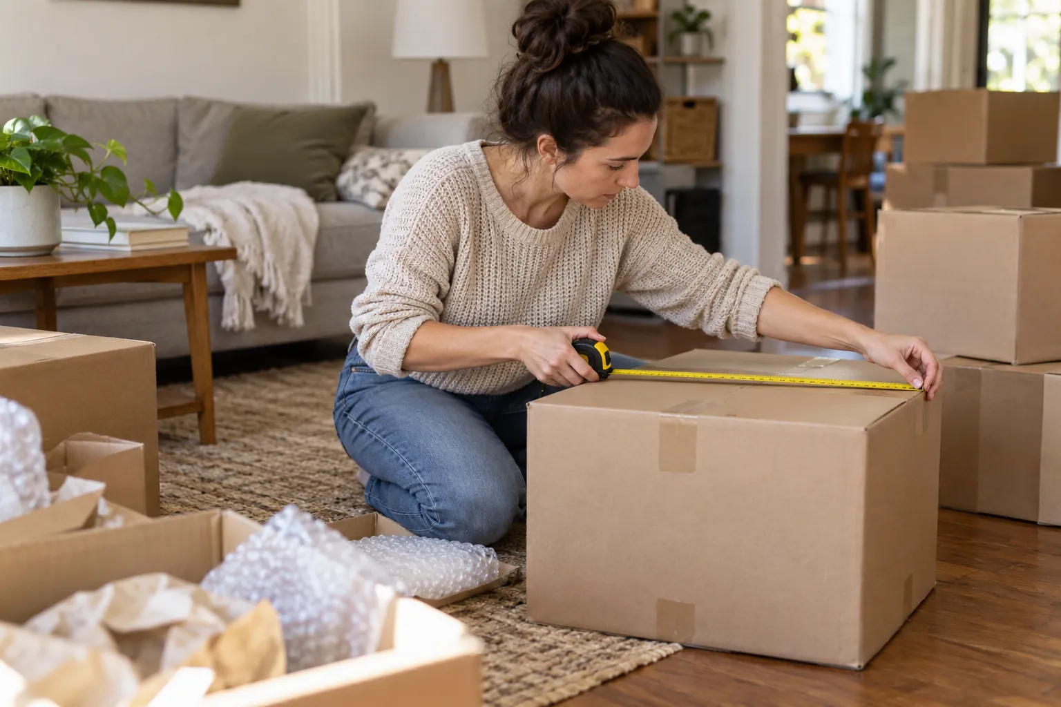 Packing supplies and shipment inventory prepared for cost assessment